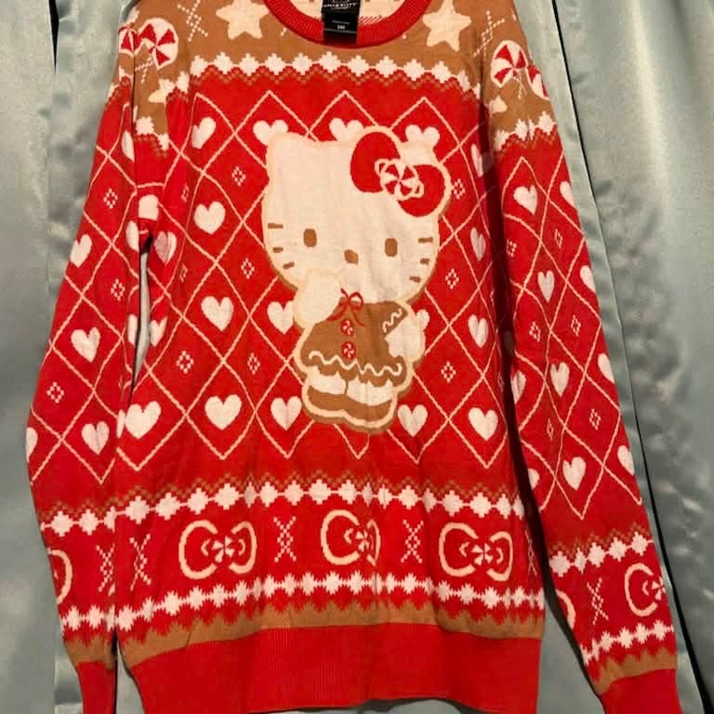 Hello Kitty Festive Red and Tan Sweater